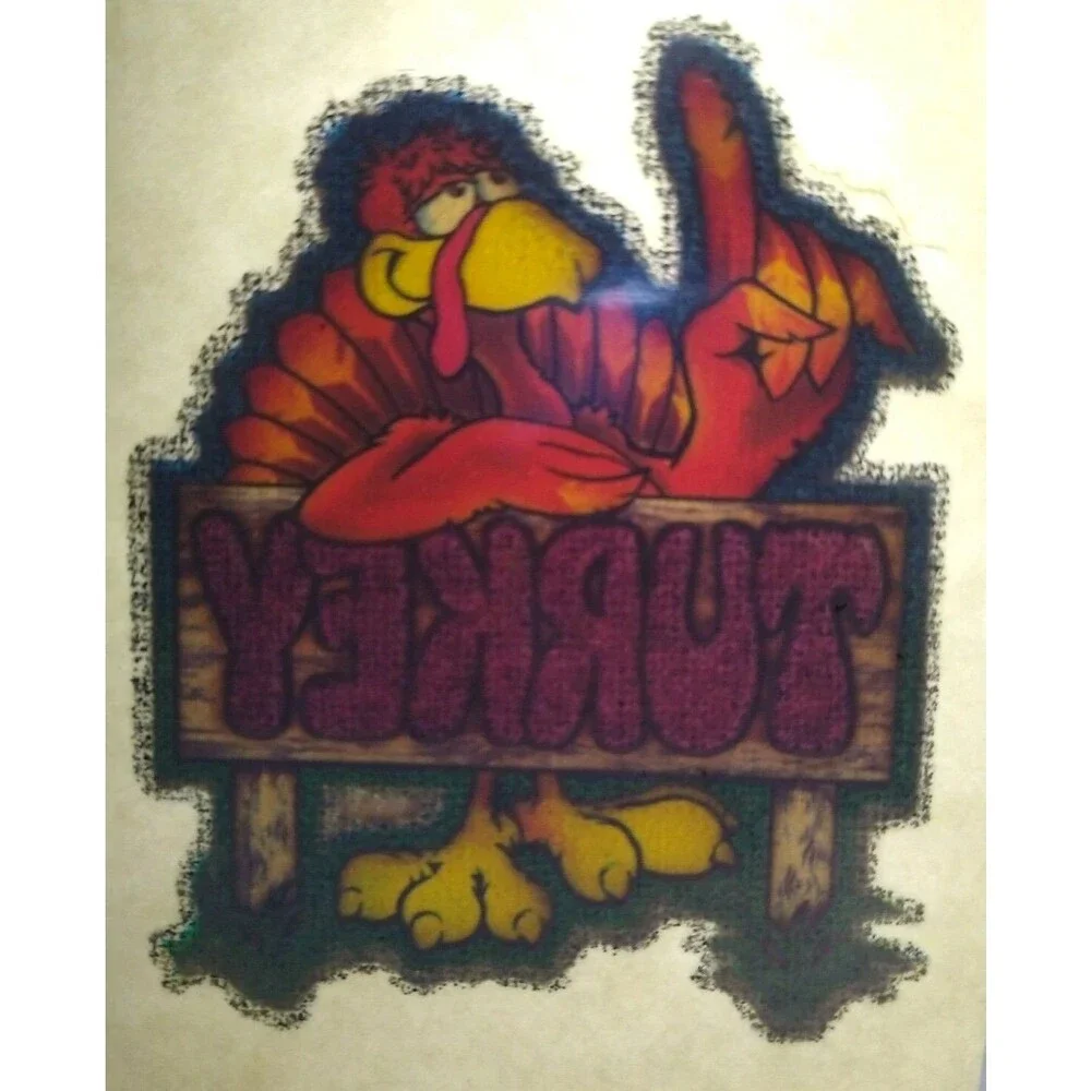 Turkey Screamin Gleamin Glitter Iron-On Decal Donruss Retro 1970's Groovy Cool